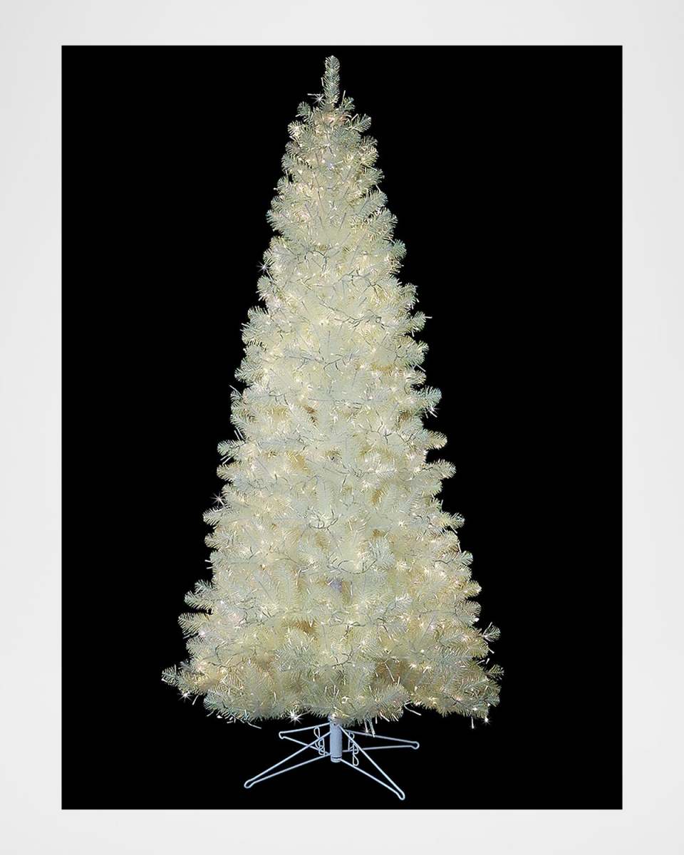 9' White Iridescent Pre-Lit Christmas Tree with 8 Light Functions